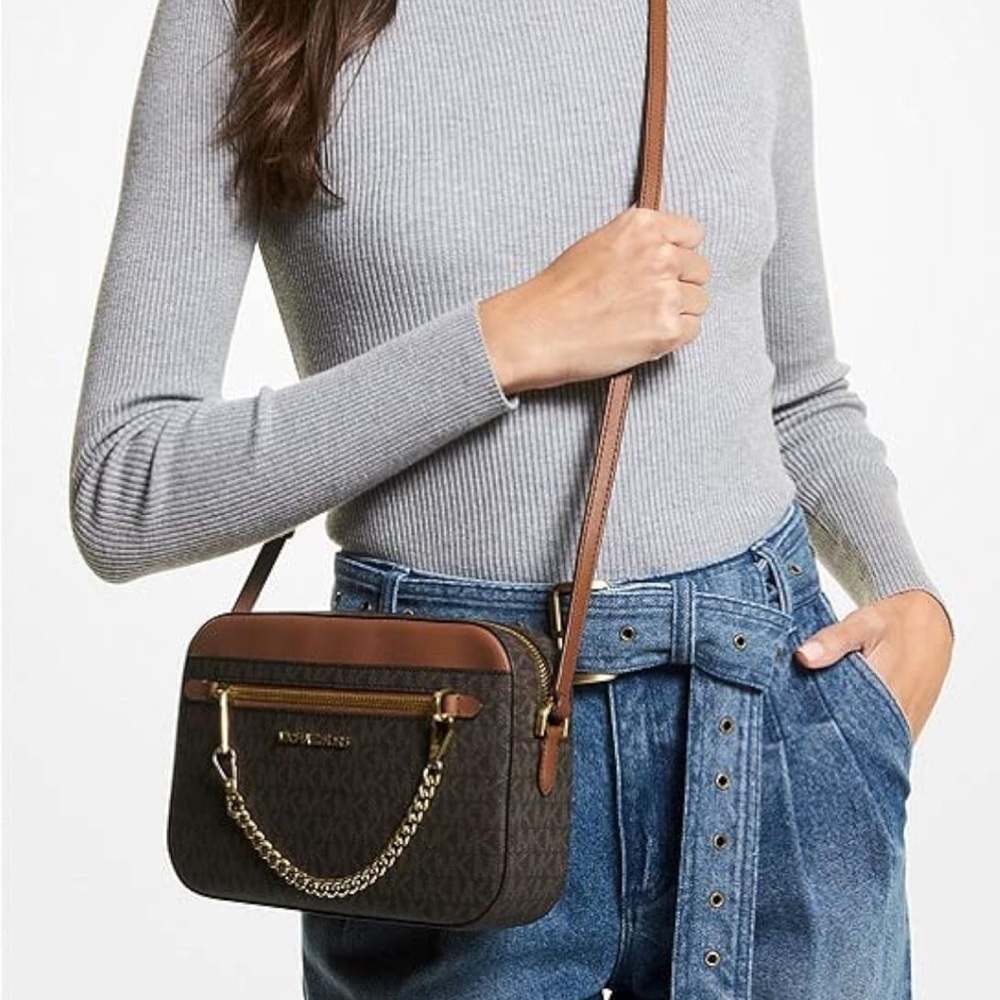 NWT Michael Kors Brown and Tan Jet Set Crossbody Bag